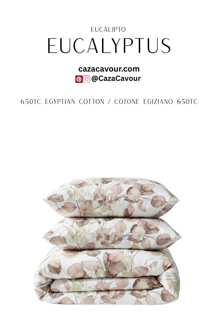 Eucalyptus print Egyptian cotton bedding set with two pillows and duvet, 650 thread count