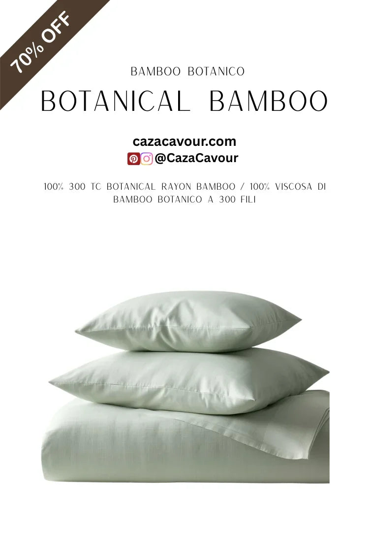 Botanical bamboo bedding set with two pillows and a folded duvet in light green, 70% off