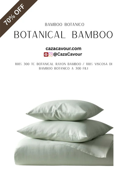 Botanical bamboo bedding set with two pillows and a folded duvet in light green, 70% off