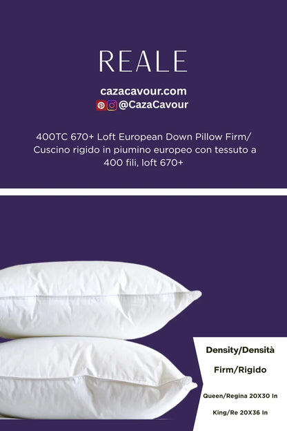 Firm European down pillows with white covers, stacked on a purple background
