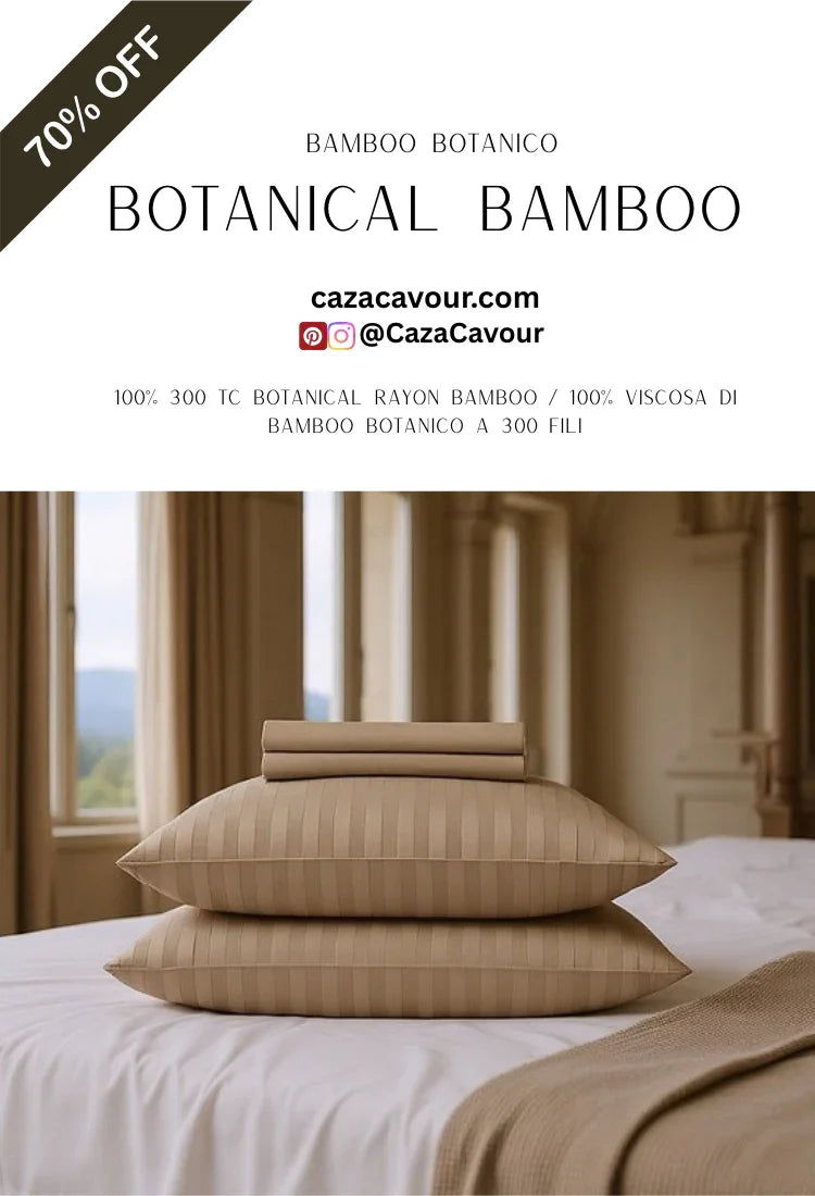 Botanical bamboo pillowcases and sheets in taupe on a bed, luxury bedding, 70% off