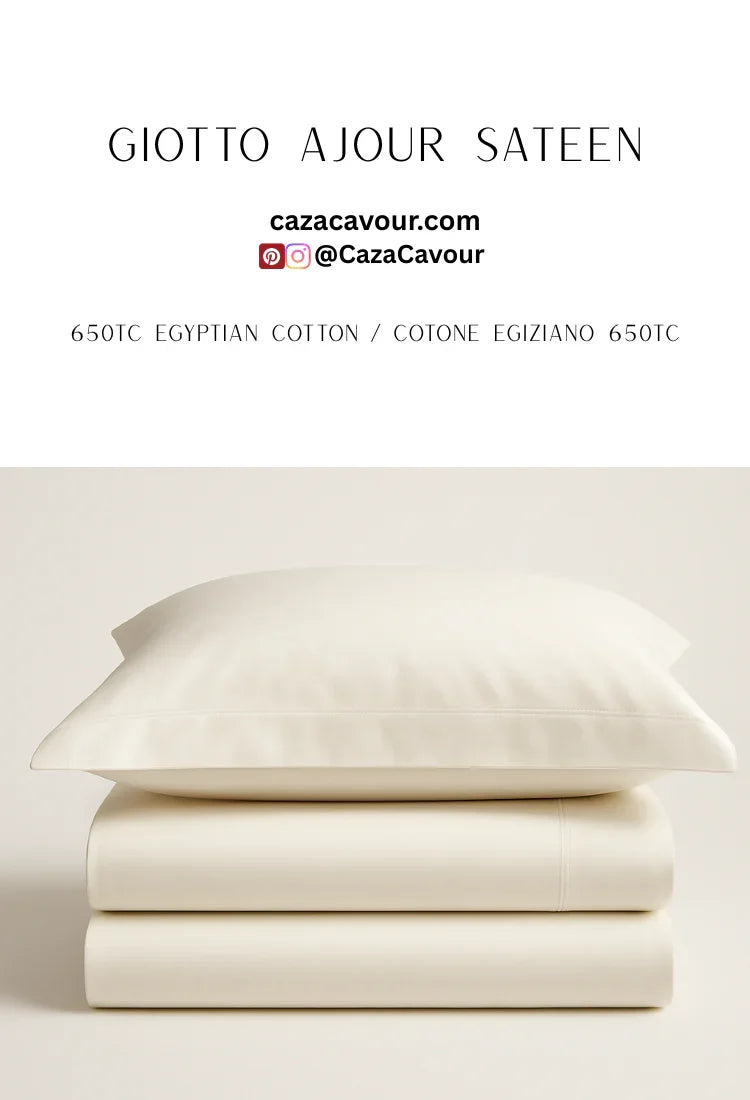 Ivory Egyptian cotton sateen bedding set with pillow and folded sheets, 650 thread count