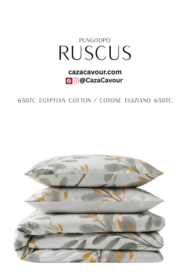 Stacked floral Egyptian cotton bedding set with green and yellow leaf pattern, 650 thread count.