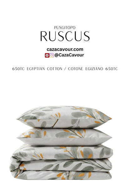 Stacked floral Egyptian cotton bedding set with green and yellow leaf pattern, 650 thread count.