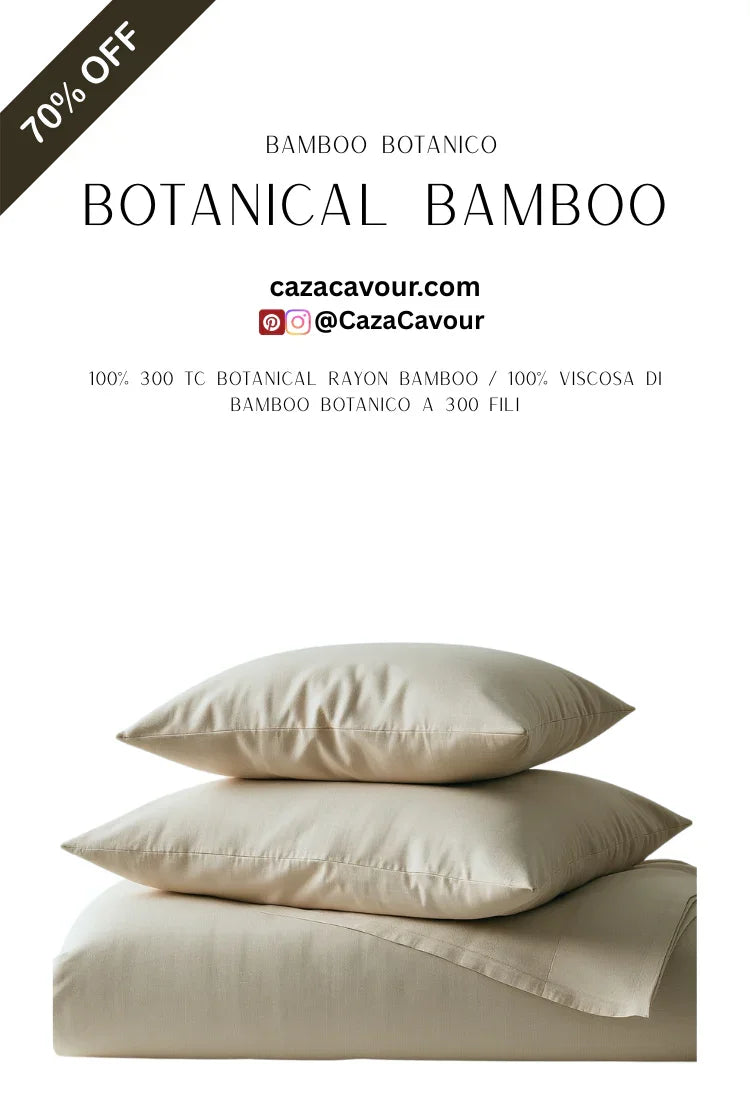 Beige bamboo botanical bedding set with two pillows and duvet, 70% off sale promotion