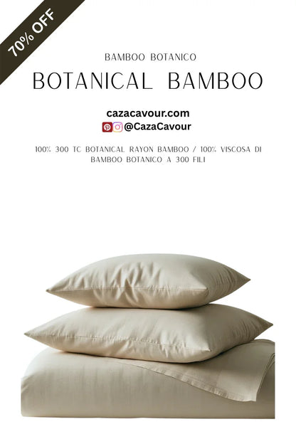 Beige bamboo botanical bedding set with two pillows and duvet, 70% off sale promotion